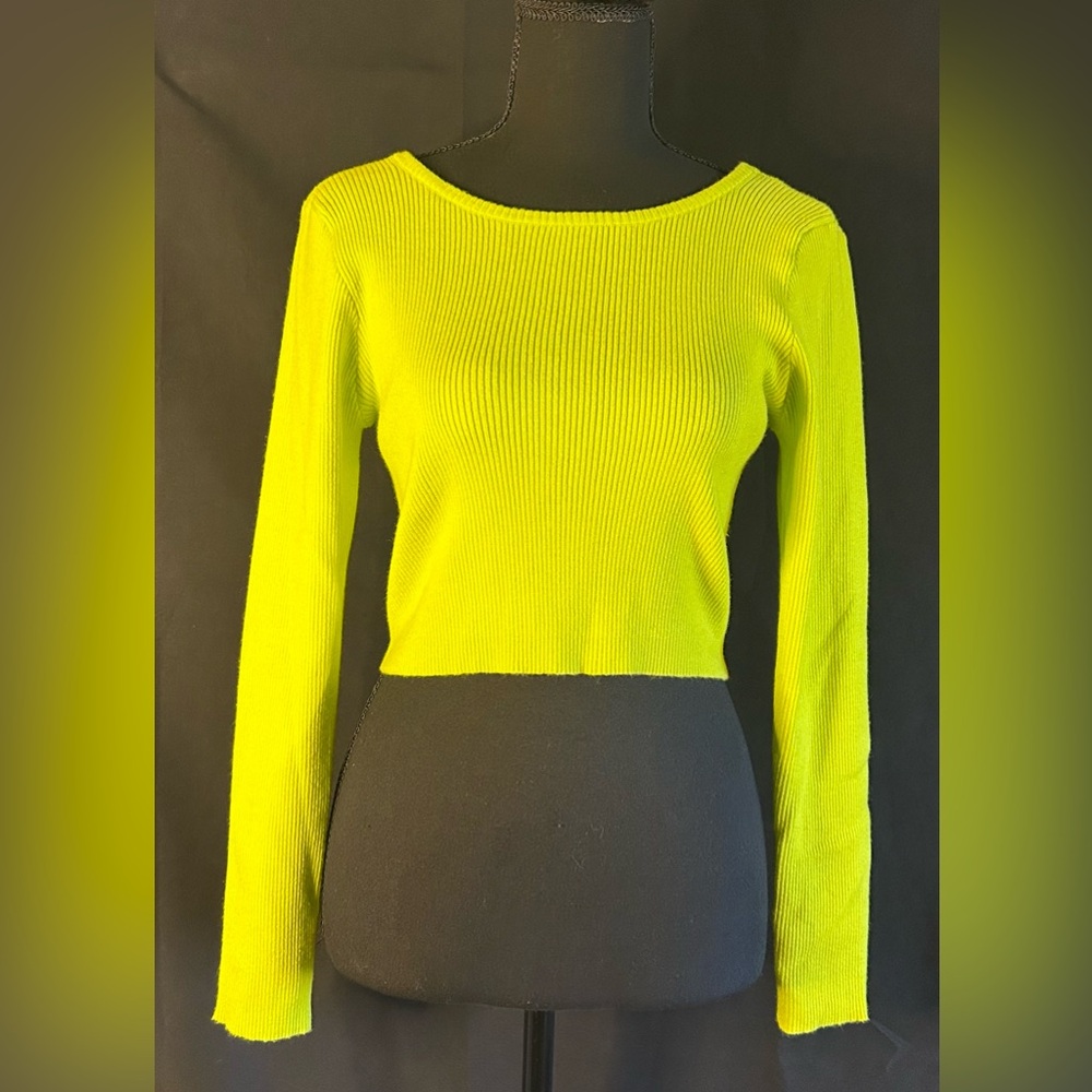 Pretty Garbage Neon Green Ribbed Crop Top | Chain Back | Size Small
